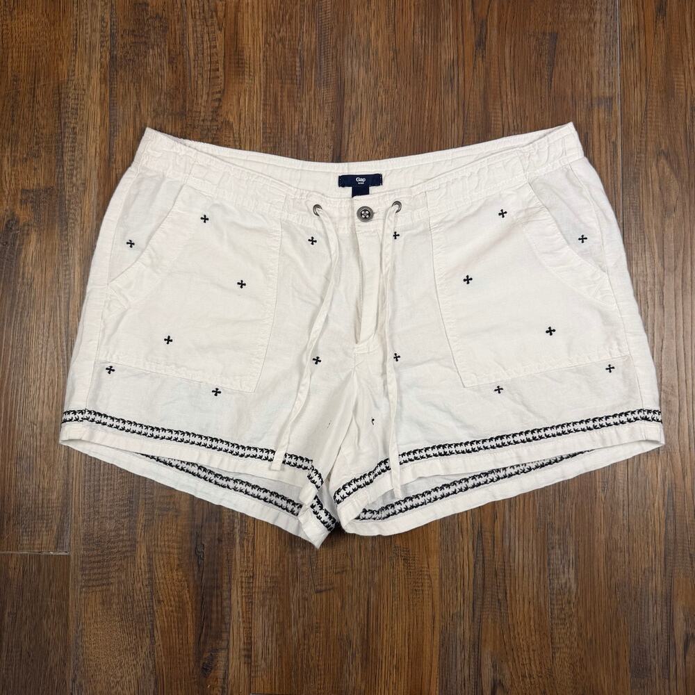 GAP size 14 white drawstring embroidered linen and cotton shorts boho vacation